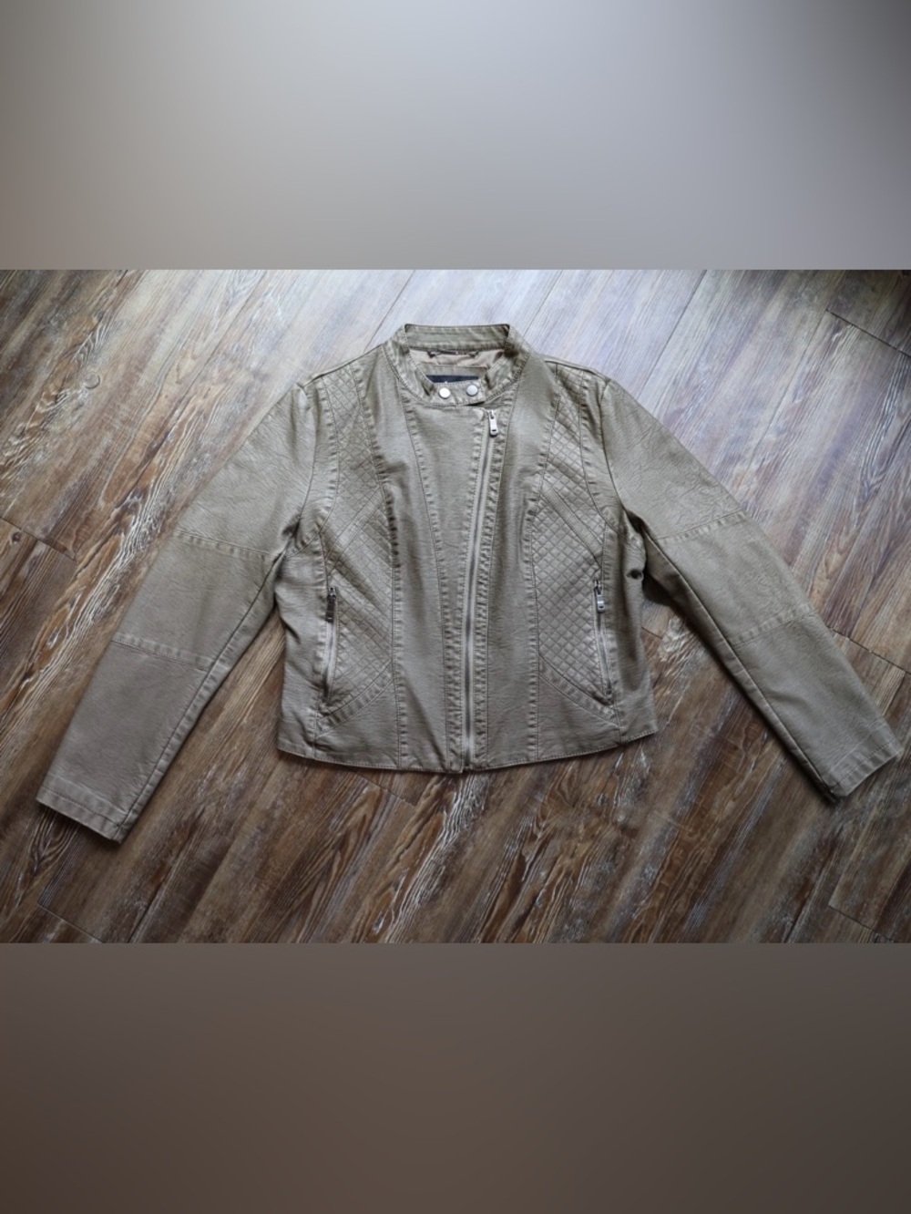 Coalition LA Womens Taupe Quilted Moto Faux Leather Edgy Chic Biker Jacket XL
